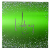 Green Brushed Metal Glitter Monogram Eenvoudig | Tegeltje (Voorkant)