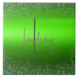 Green Brushed Metal Glitter Monogram Eenvoudig | Tegeltje