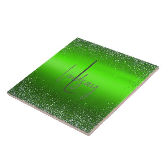 Green Brushed Metal Glitter Monogram Eenvoudig | Tegeltje (Zijkant)