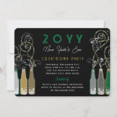 Green Bubbly Bottles Wervelt Oudejaarsfeest Kaart (Voorkant)