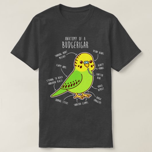 Green Budgie Anatomy T-shirt (Design voorkant)