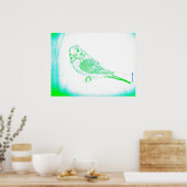 Green Budgie Portrait Poster (Keuken)