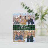 Green Buffalo Check 3 Foto Feestdagenkaart (Staand voorkant)