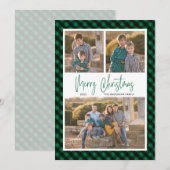 Green Buffalo Check 3 Photo Collage Kerstmis Feestdagenkaart (Voorkant / Achterkant)