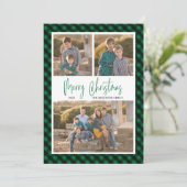 Green Buffalo Check 3 Photo Collage Kerstmis Feestdagenkaart (Staand voorkant)