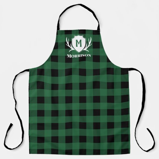 Green Buffalo Check Antler Shield Rustige Monogram Schort (Voorkant)