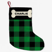 Green Buffalo Check Dog Bone Rustic Custom Name Kleine Kerstsok (Voorkant)