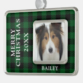 Green Buffalo Check Hondenfoto gepersonaliseerd Verzilverd Omlijst Ornament (Links)