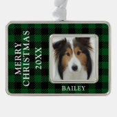 Green Buffalo Check Hondenfoto gepersonaliseerd Verzilverd Omlijst Ornament (Voorkant)