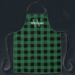 Green Buffalo Check Name & Initiaal Schort<br><div class="desc">De groene buffalo controlepron met uw initiaal in bleek groen en familienaam in wit.</div>