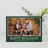 Green Buffalo Check Photo Holiday Card Feestdagenkaart (Staand voorkant)