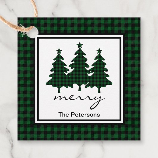 Green Buffalo Check Pine Trees Bedankjes Labels (Voorkant)