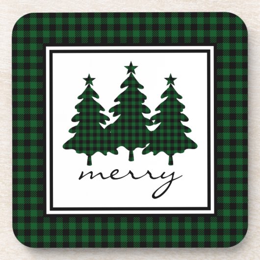 Green Buffalo Check Pine Trees Bier Onderzetter (Voorkant)