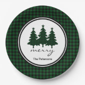 Green Buffalo Check Pine Trees gepersonaliseerd Papieren Bordje (Voorkant)