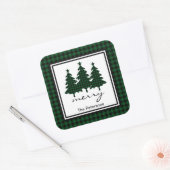 Green Buffalo Check Pine Trees gepersonaliseerd Vierkante Sticker (Envelop)