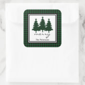 Green Buffalo Check Pine Trees gepersonaliseerd Vierkante Sticker (Tas)