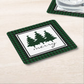 Green Buffalo Check Pine Trees Kartonnen Onderzetters (Schuin)