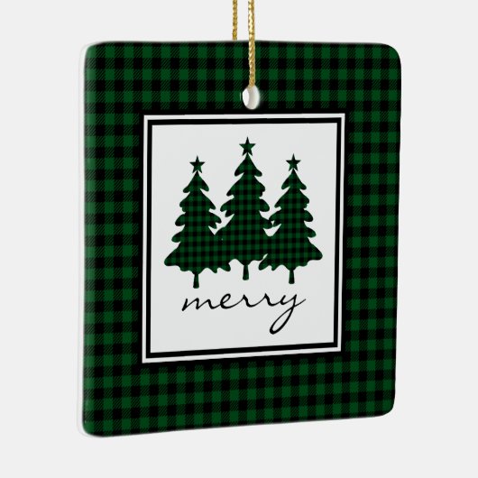 Green Buffalo Check Pine Trees Keramisch Ornament (Rechts)