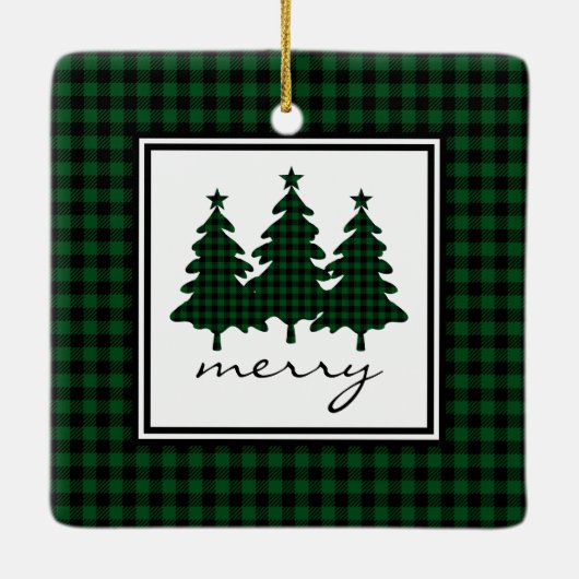 Green Buffalo Check Pine Trees Keramisch Ornament (Achterkant)