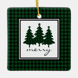 Green Buffalo Check Pine Trees Keramisch Ornament