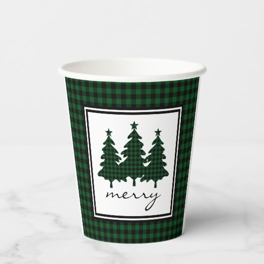 Green Buffalo Check Pine Trees Paper Cups Papieren Bekers (Achterkant)