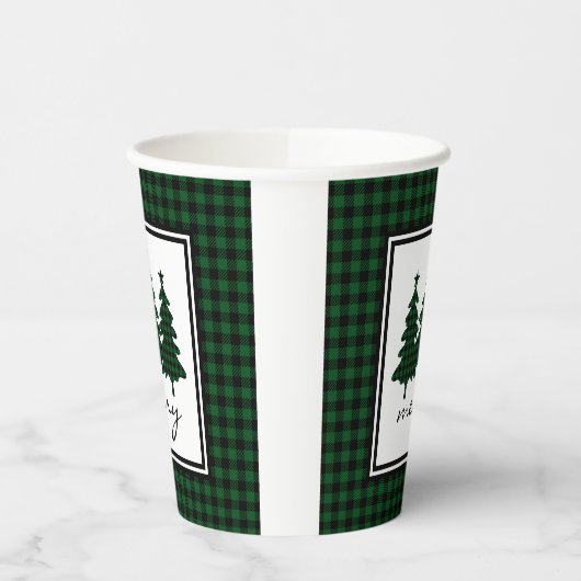 Green Buffalo Check Pine Trees Paper Cups Papieren Bekers (Links)