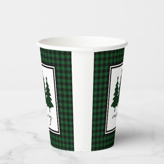 Green Buffalo Check Pine Trees Paper Cups Papieren Bekers (Rechts)
