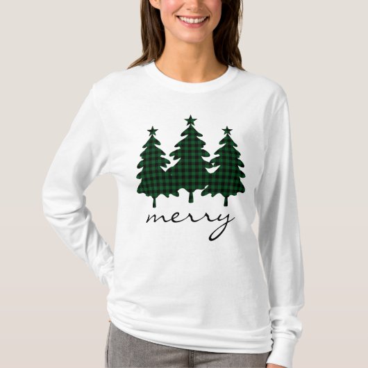 Green Buffalo Check Pine Trees T-shirt (Voorkant)