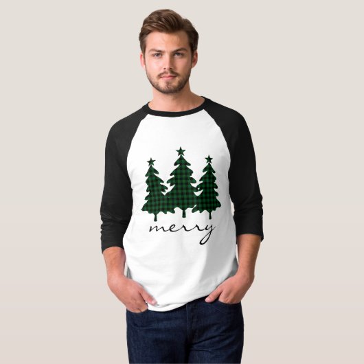 Green Buffalo Check Pine Trees T-shirt (Voorkant volledig)