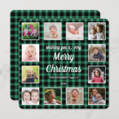 Green Buffalo Plaid 12 Fotocollage Kerstmis Feestdagenkaart (Voorkant / Achterkant)