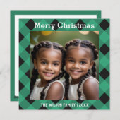 Green Buffalo Plaid Aangepaste Foto Kerstmis Feestdagenkaart (Voorkant / Achterkant)