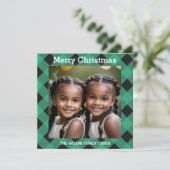 Green Buffalo Plaid Aangepaste Foto Kerstmis Feestdagenkaart (Staand voorkant)