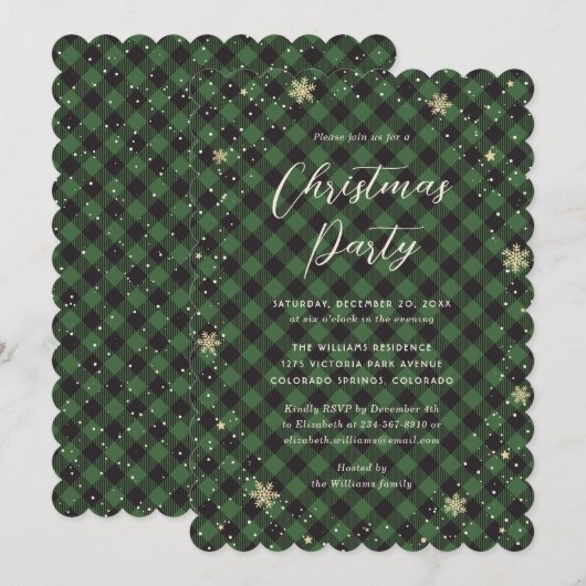 Green Buffalo Plaid Christmas Party Kaart (Voorkant / Achterkant)
