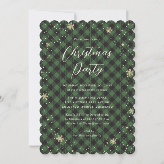 Green Buffalo Plaid Christmas Party Kaart (Voorkant)