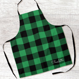 Green Buffalo Plaid Custom Name Rustic Christmas Schort
