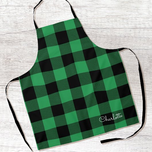 Green Buffalo Plaid Custom Name Rustic Christmas Schort