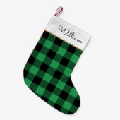 Green Buffalo Plaid Custom Name Rustic Kleine Kerstsok (Voorkant (Hangend))