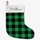 Green Buffalo Plaid Custom Name Rustic Kleine Kerstsok (Voorkant)