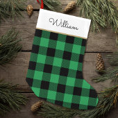 Green Buffalo Plaid Custom Name Rustic Kleine Kerstsok