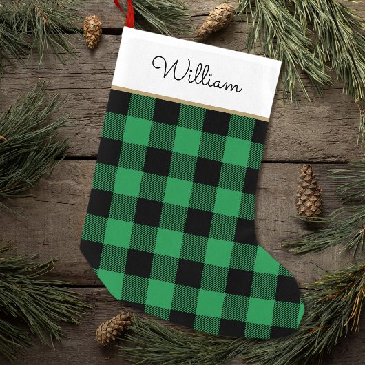 Green Buffalo Plaid Custom Name Rustic Kleine Kerstsok