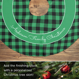 Green Buffalo Plaid familienaam Rustic Christmas Kerstboom Rok