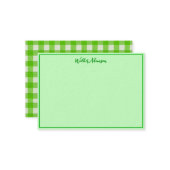 Green Buffalo Plaid - Gingham Check Naam Rand Notitiekaartje (Voorkant / Achterkant in situ)