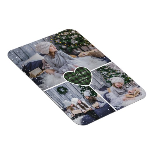 Green Buffalo Plaid Hart Foto Vrolijk Kerstfeest Magneet (Rechterzijde)