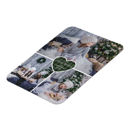 Green Buffalo Plaid Hart Foto Vrolijk Kerstfeest Magneet (Linkerzijde)