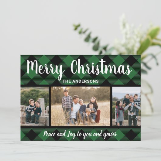 Green Buffalo Plaid Kerstkaart Kaart (Staand voorkant)