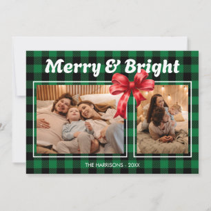 Green Buffalo Plaid lint Twee foto's van Kerstmis Feestdagenkaart