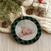 GREEN BUFFALO PLAID NAME Photo Christmas Keepsake Ornament