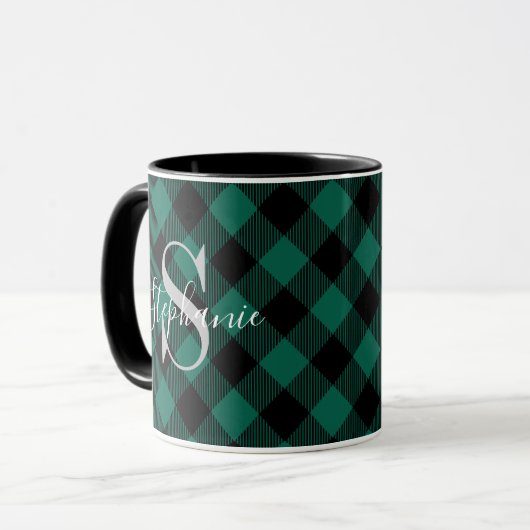 Green Buffalo Plaid Rustic Monogram Naam Mok (Voorkant links)
