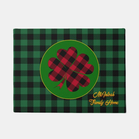 Green buffalo plaid Shamrock, Lucky Clover Charm Deurmat (Voorkant)
