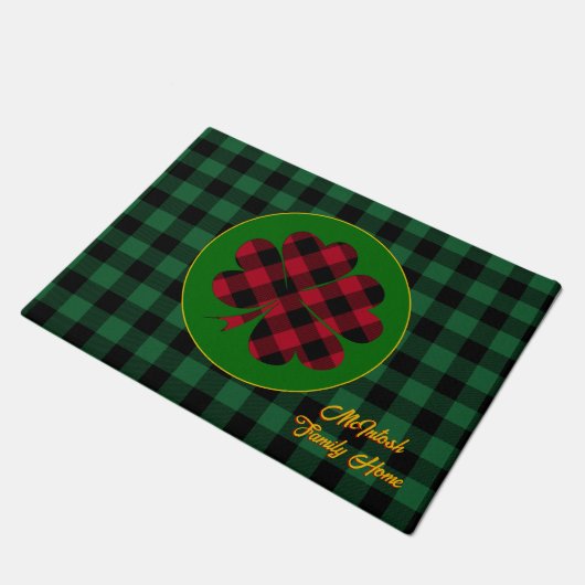 Green buffalo plaid Shamrock, Lucky Clover Charm Deurmat (Schuin)